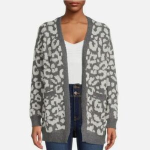 Dreamers Gray And White Open Front Floral Print Cardigan - Size Large
